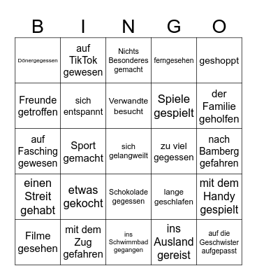 Was hast du in den Ferien gemacht? Bingo Card