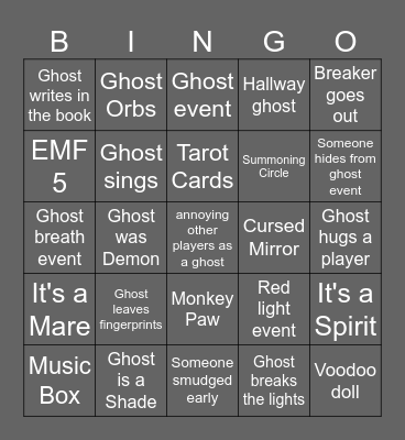 PhasmoPHOBIA Bingo Card