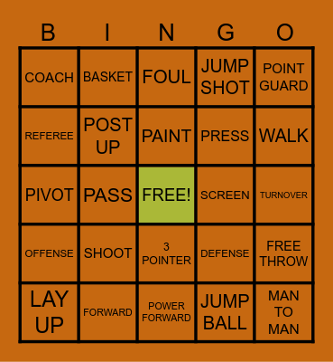 BASKETBALL BINGO Card