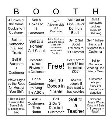 Cookie Booth Bingo Card