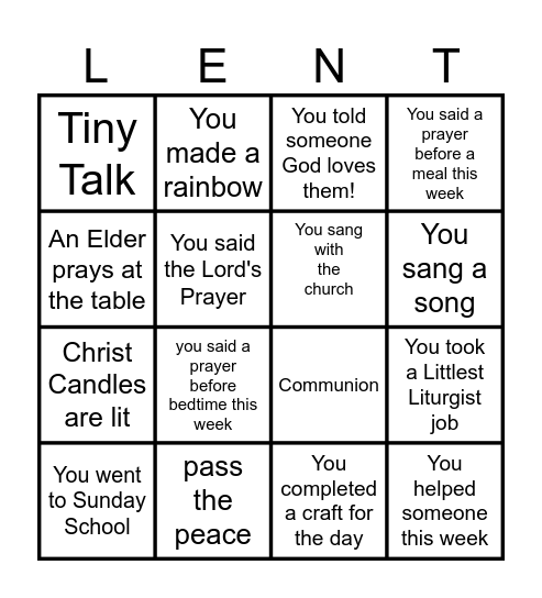 Lent 1: Inherit Promise Bingo Card