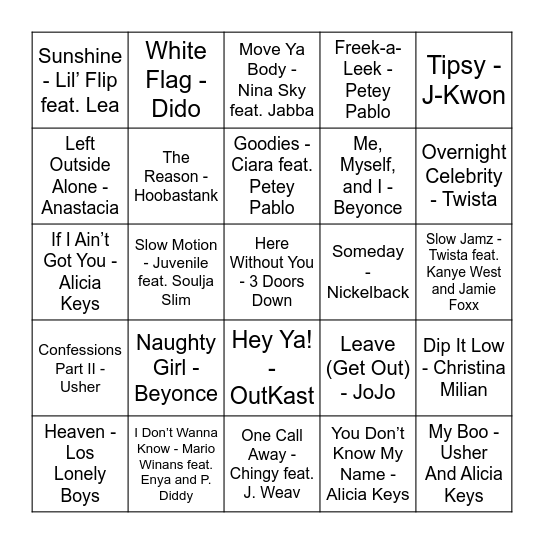 Hits of 2004 Bingo Card