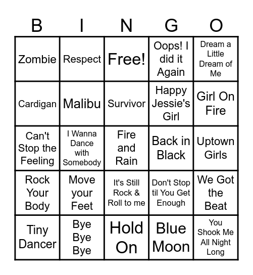 Music Bingo Card