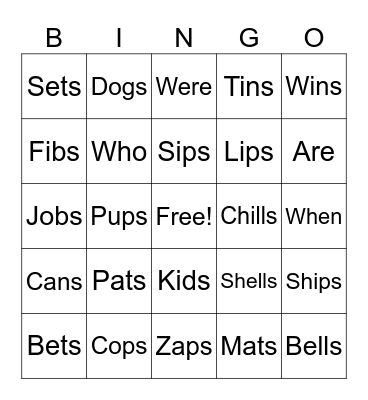Suffix -s Bingo Card