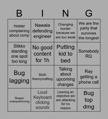 Raw Raid Bingo Card