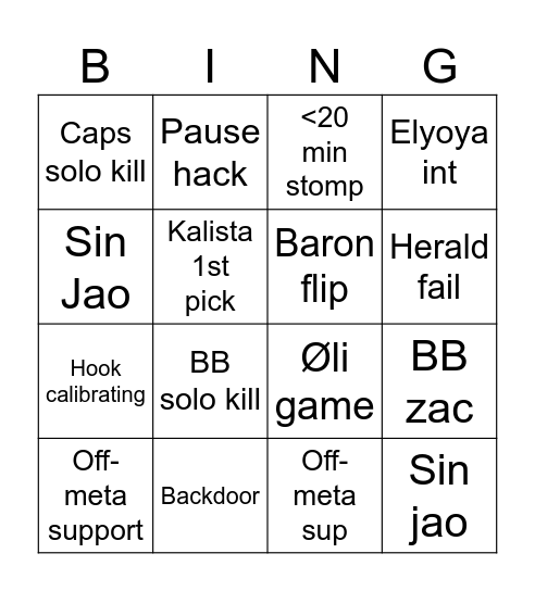 G2 vs. MDK Bingo Card