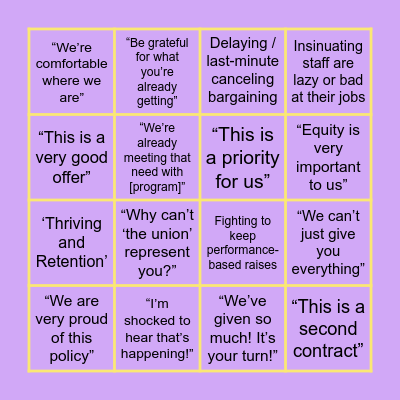 Bargaining Bingo! Bingo Card