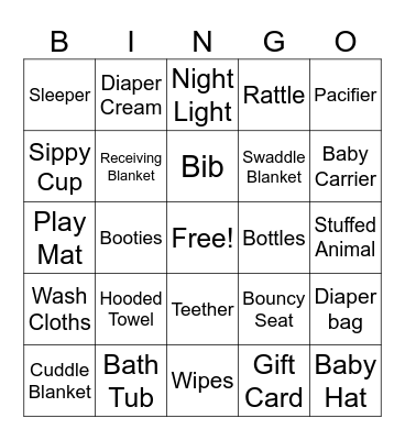 Baby Shower Bingo Card