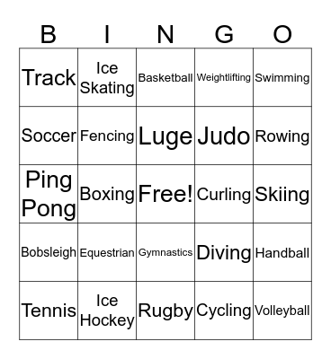 Go For The Gold Bingo Card