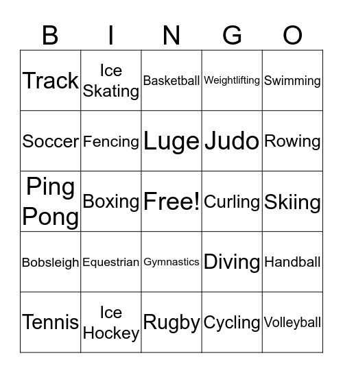 Go For The Gold Bingo Card