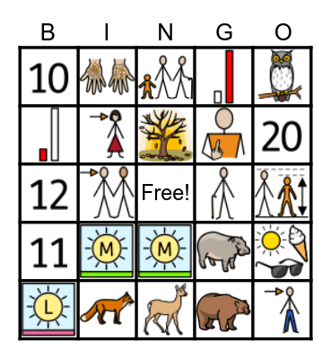 English words Bingo Card