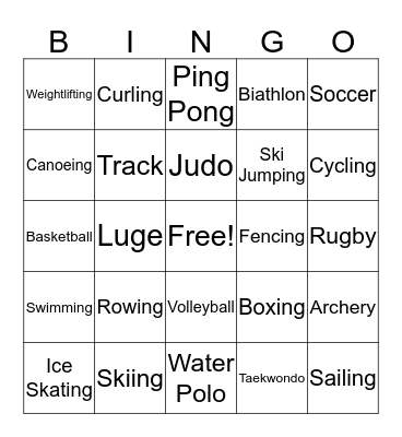 Go For The Gold Bingo Card