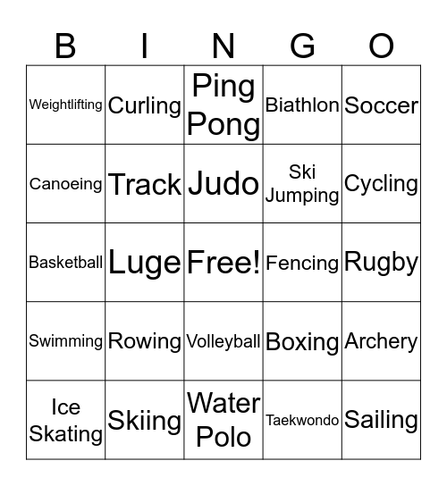 Go For The Gold Bingo Card