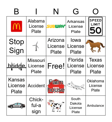 Road Trip Bingo Card