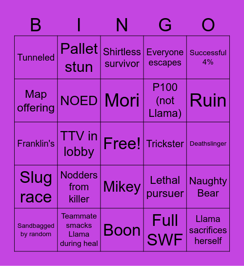 Dead By Daylight Bingo Card