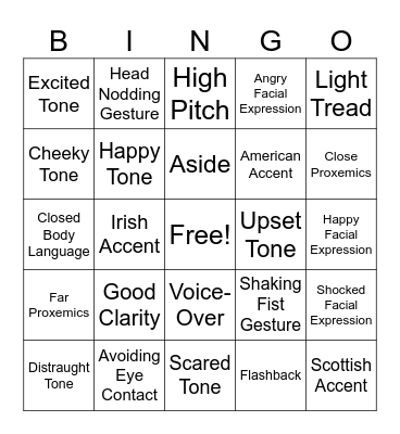 Drama Bingo Card