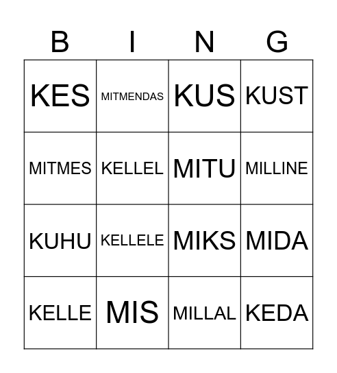 Küsimused Bingo Card