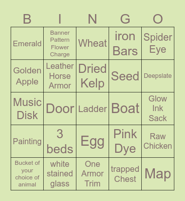 Minecraft Items Overworld Edition Bingo Card