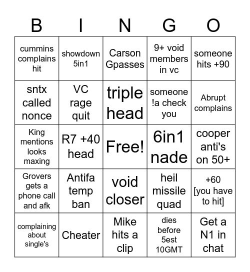 COD 4 SUNDAY Bingo Card