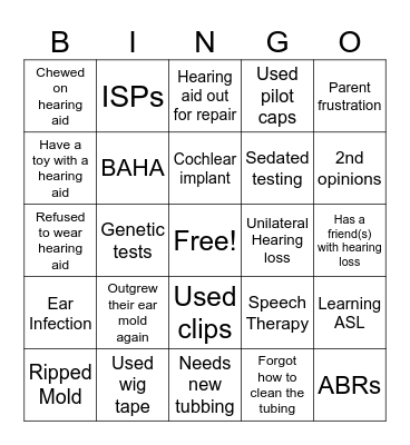 Kids with Hearing loss Bingo Card