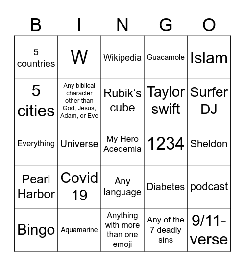 Untitled Bingo Card