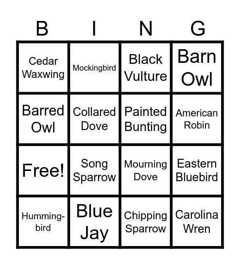 NATIVE BIRD BINGO Card