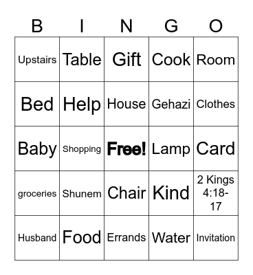 Elisha Bingo Card