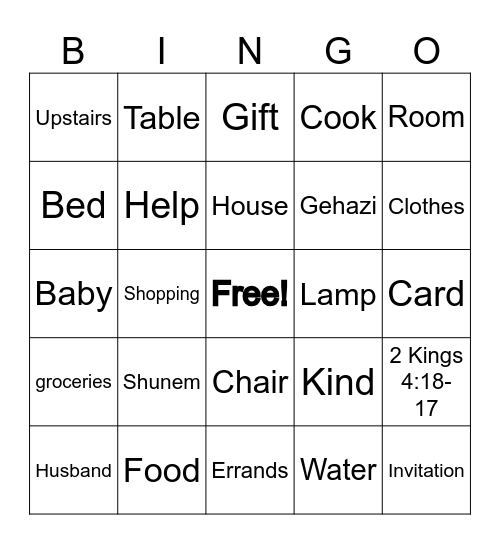 Elisha Bingo Card
