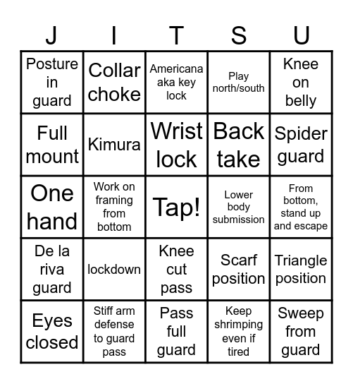 Basic BJJ Bingo Card