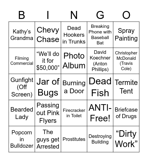 Dirty Work - Round 2 Bingo Card
