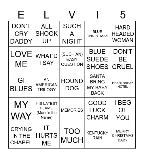 MUSIC BINGO #45 - "The King" Bingo Card