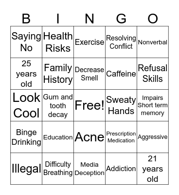 Lifeskills Bingo Card