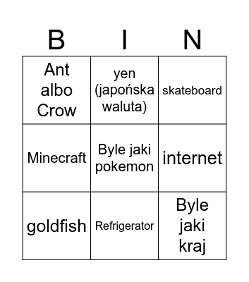 Infi Craft Bingo Card