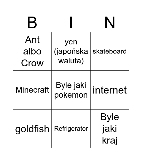 Infi Craft Bingo Card