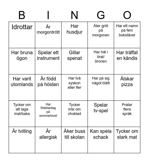Lära känna-bingo Card