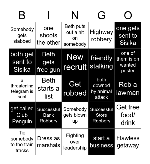 Club Raccoon Shenanigans Bingo Card