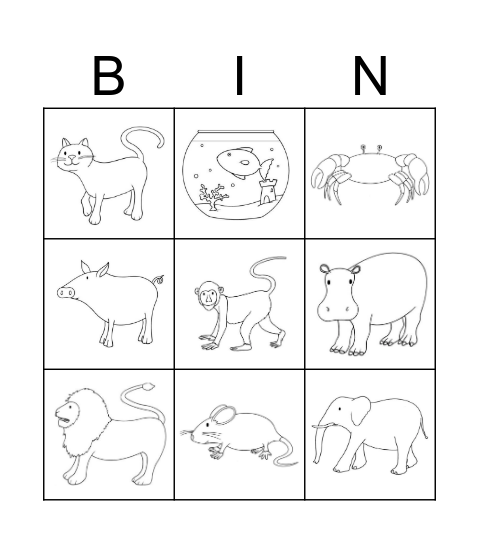 Animals Bingo Card