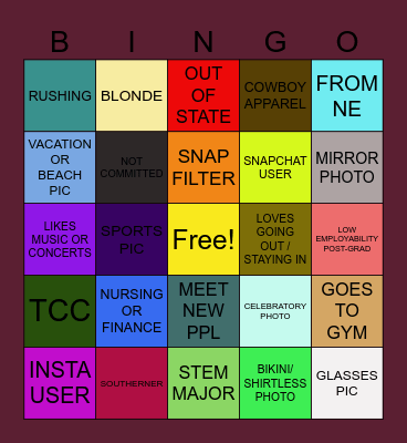 Florida State University Bingo Card