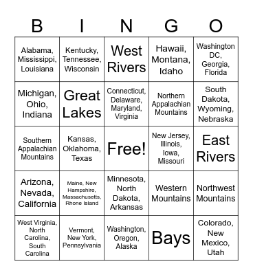 GEOGRAPHY BINGO Card