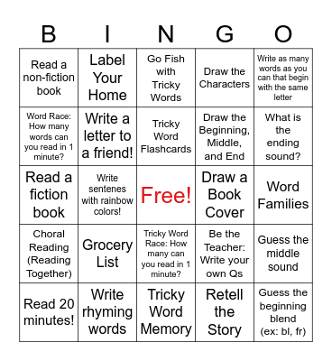 Literacy Bingo Card