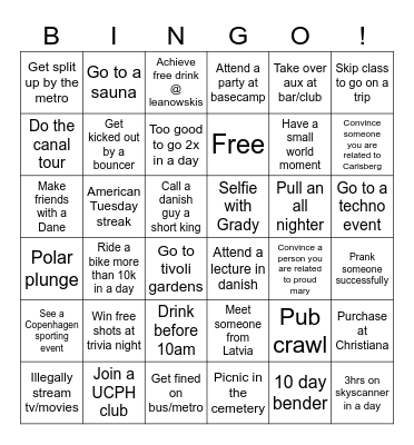 Copenhagen Bingo Card