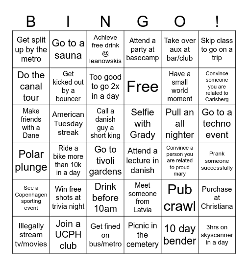 Copenhagen Bingo Card