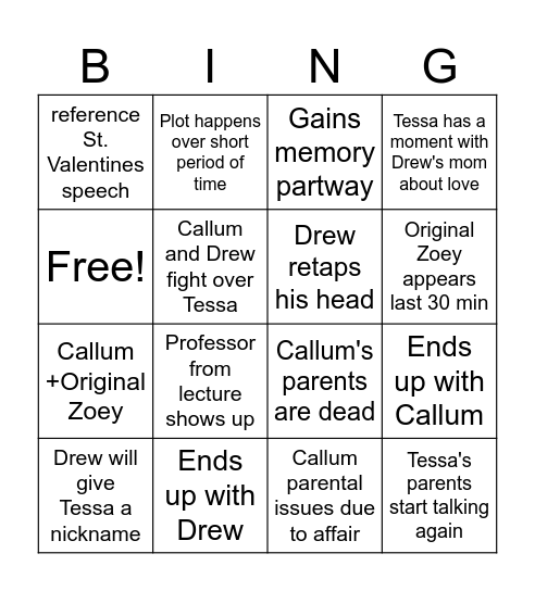 Tessa's Love Hypothesis Bingo Card