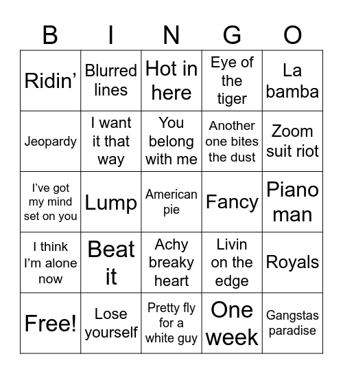 ALternative Versions Bingo Card