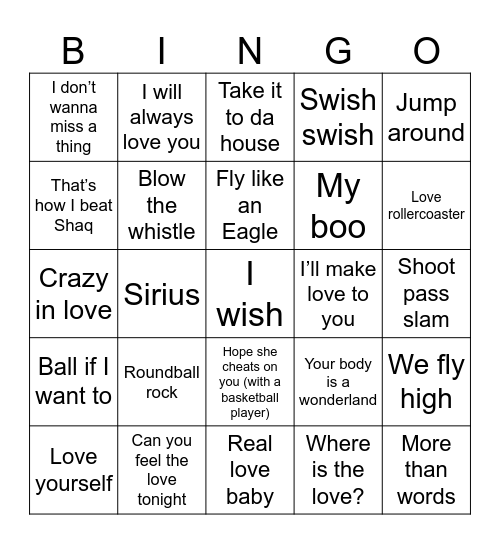 Love & Basketball Bingo Card