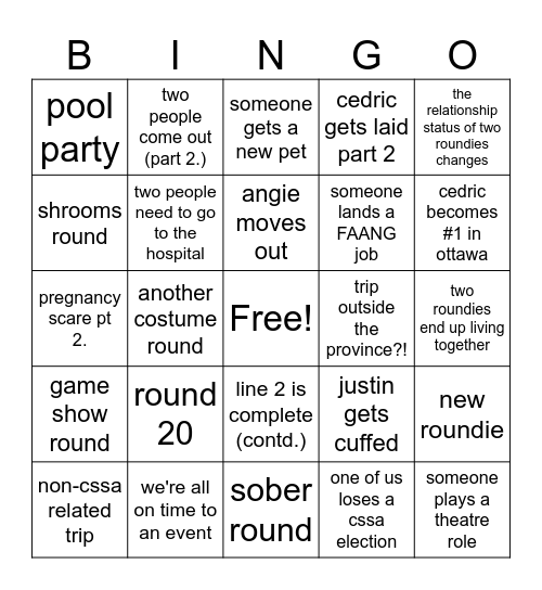 Zak's bingo bango bongo Bingo Card