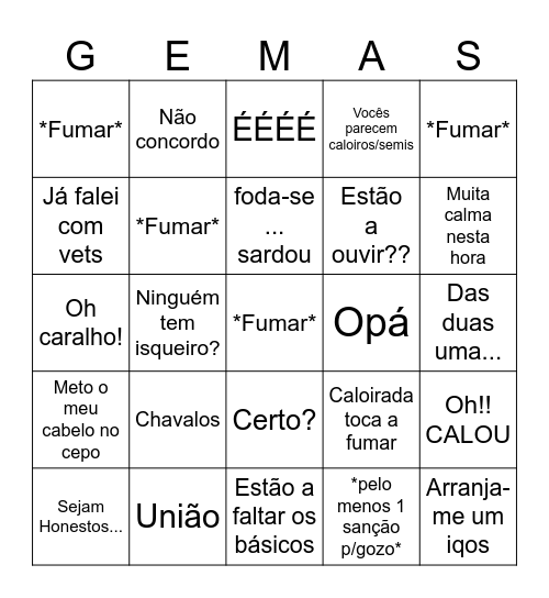 Gemas Praxis Expressionis Bingus Bingo Card