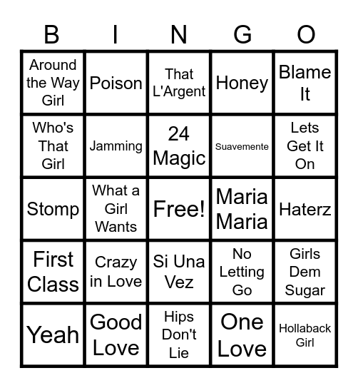 DJ G-Kue's Party Music Bingo V2 Bingo Card