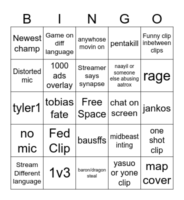 SYNAPSE LILBIGMUTH+TZSUU Bingo Card