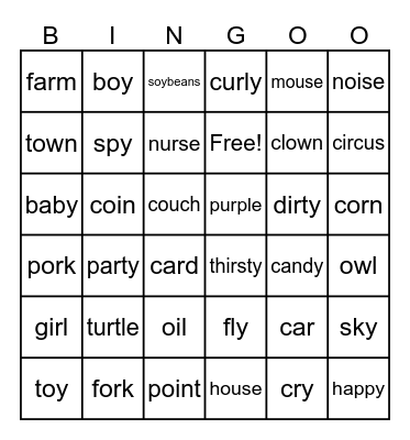 Phonics review Bingo Card